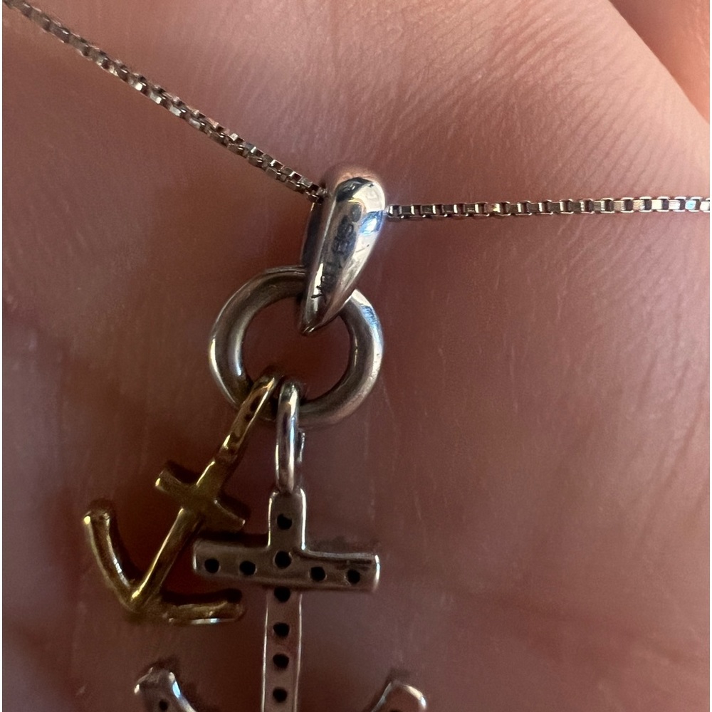 14k Two Tone Diamond Anchor Necklace - Picture 5 of 5